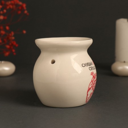 Aroma lamp ceramics "Listen to your heart" White 7.2x7.2x7.8 cm-3