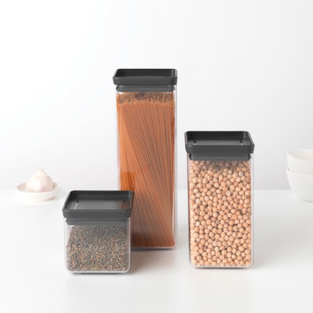 Rectangular container Brabantia Tasty+, dark gray color, 1.6 liters
