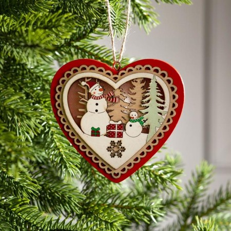 Christmas tree toy "Red Heart with a snowman", from batteries, a glow of warm white-1
