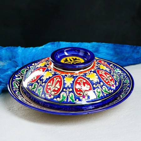 The pancake of Rishtan ceramics "Flowers", 26 cm, blue-3