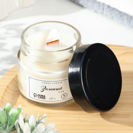 Aromatic candle made of soy wax in a bank, 75 g, green tea