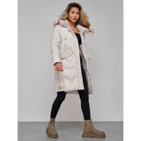 Coat insulated winter female, size 52, beige color-16