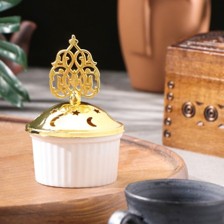 Kurilnitsa for incense powder and cones "pot", white, 10.1x7 cm