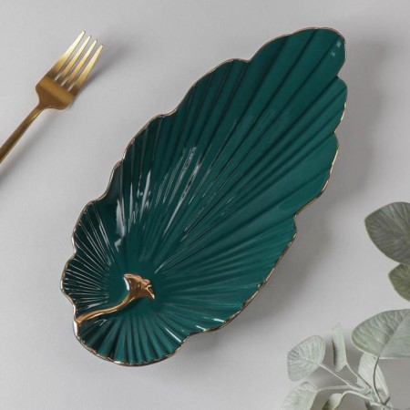 Ceramic serving dish "Rapsodia. Sheet ", 29 × 13 × 2 cm, green color