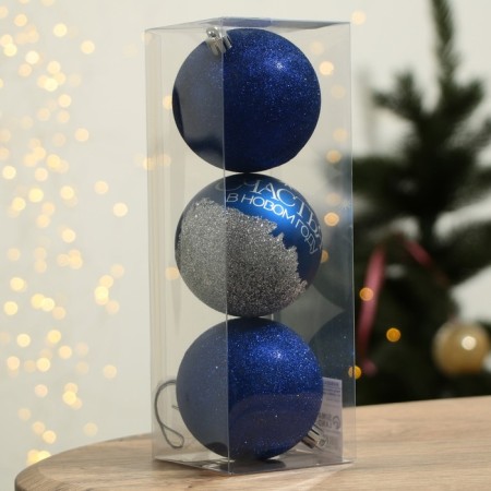 New Year's Christmas balls “Dream!”, For the New Year, plastic, D = 8, 3 pcs., Blue color with silver-3