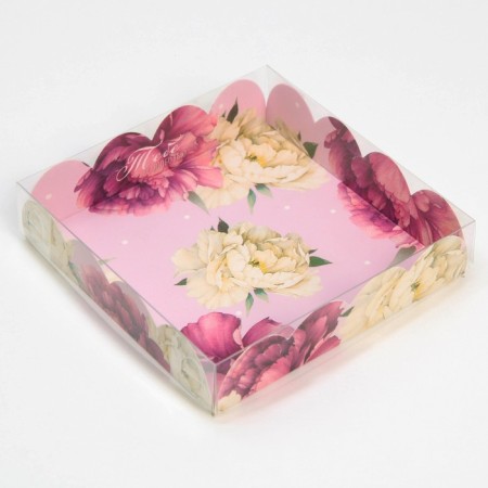 Cookie box, confectionery packaging with PVC lid, “you with love”, 13 x 13 x 3 cm