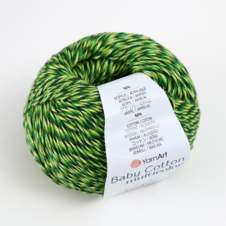 Baby Cotton Multicolor yarn 50%acrylic, 50%cotton 165m/50g (5207 Green Melange)-1