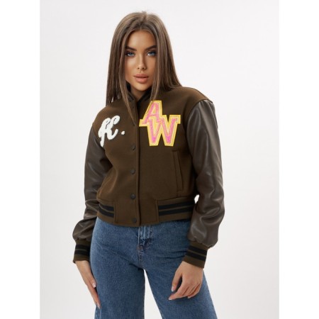 Leather bomber female color khaki, size 48-6