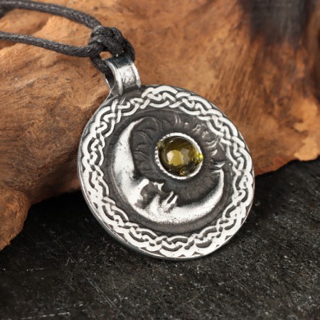 Amulet "Sun and Moon" with a stone topaz, 35x42 mm, metal-1