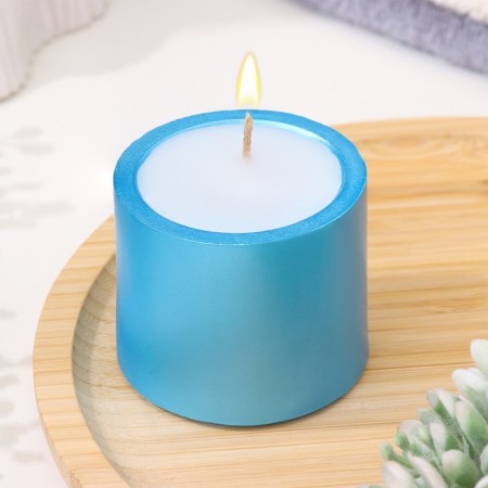 Candle "Cylinder" in a candlestick of gypsum is small, 5x3.5cm, blue