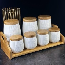 Набор банок Lenardi Bamboo, на подставке, 7 шт