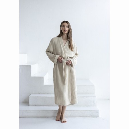 Essential bathrobe, multilayer muslin, size m, beige color-7