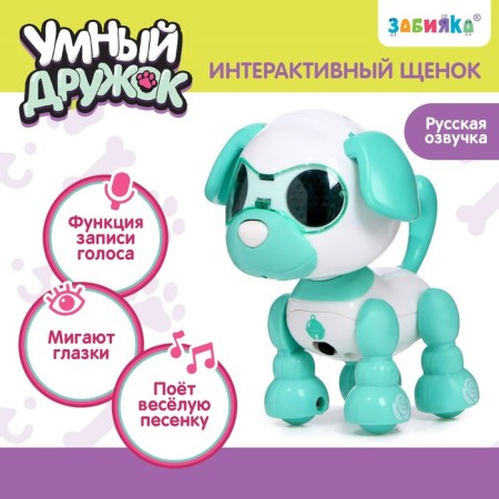 Robot Dog "Smart friend", interactive: with sound recording, light, sound, sensory, musical, batteries, turquoise