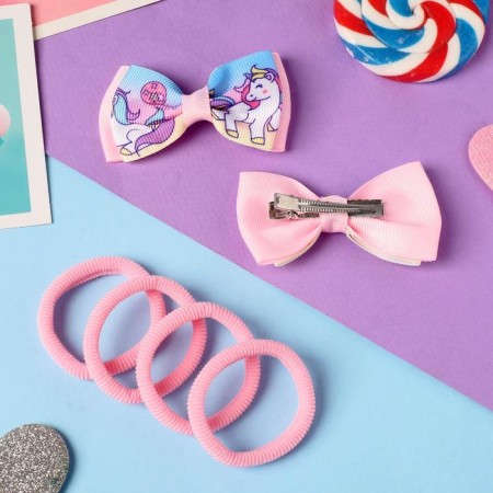 Annette hair set (4 elastic bands, 2 clamps) Funny unicorns, 5.5x3.5 cm-2