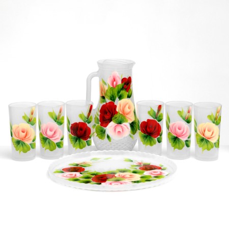 Set for juice with a tray "Zhostovo" Art painting, 6 glasses 1250/200 ml, white ma-13
