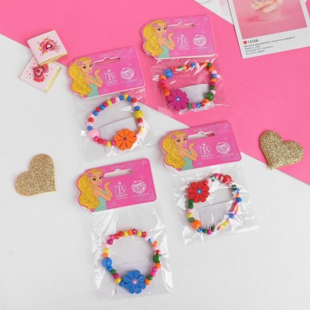 Bracelet Children's "chosen" flowers with beads, color mix-2