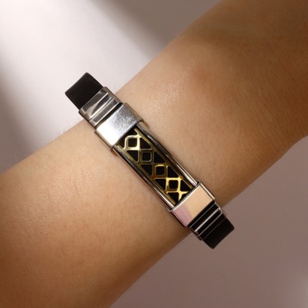 Bracelet Unisex "Power" rectangle with weaving, black color with silver, 22 cm-4