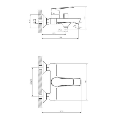 Decoroom DR23036 bath mixer, single -leaf, pour 190 mm, watering can, chrome-1