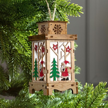 Christmas tree toy "Lantern with Santa Claus", from batteries, glow of warm white-1