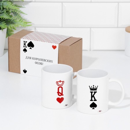 A set of mugs for two, sublimation "King and Queen", 2 circles, 320 ml