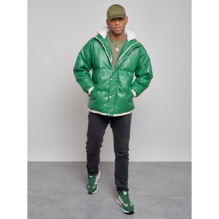 Eco -leather jacket men's, size 52, green color-8