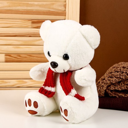 Soft toy "Bear in a scarf", white color-3