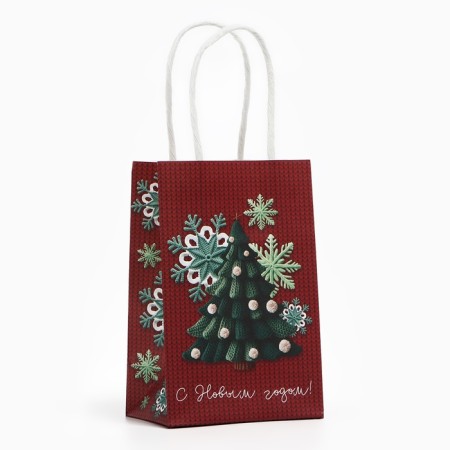 Gift package "Happy New Year", Christmas tree, white craft, 15 x 10 x 6 cm, new year-1