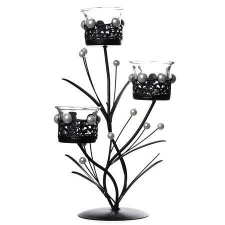 Summary metal, glass for 3 candles "openwork with pearls" black 29x15x11.5 cm-7