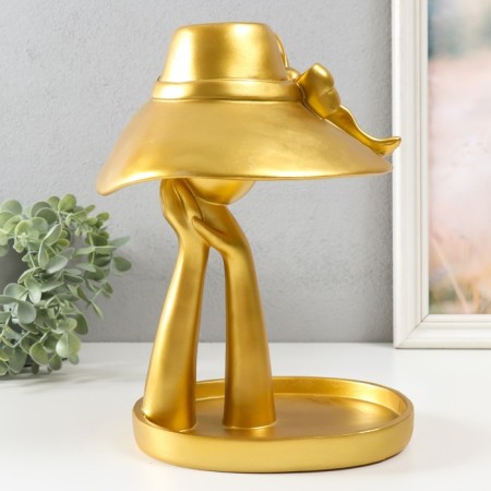 Souvenir Polystone stand "Girl in a hat with a bow" gold 28x21x19 cm-2
