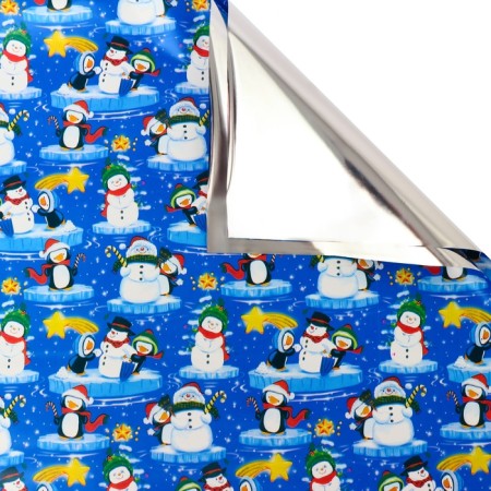 Packing film for gifts, metallized, 35MKM Penguins, 50x70cm