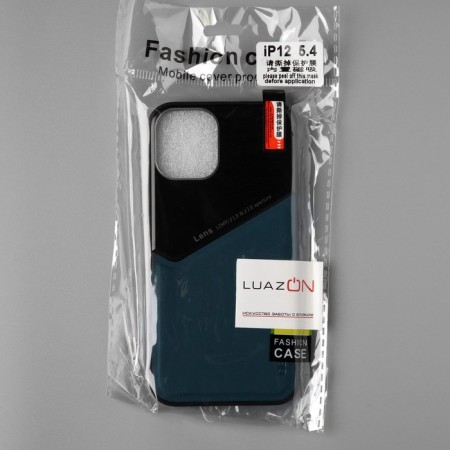 Luazon cover for iPhone 12 mini, Magsafe support, glass and leather insert, green-3