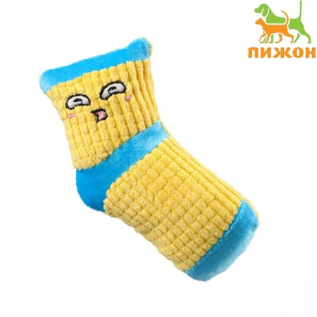 The toy is soft with a squeak yellow sock, 16 cm