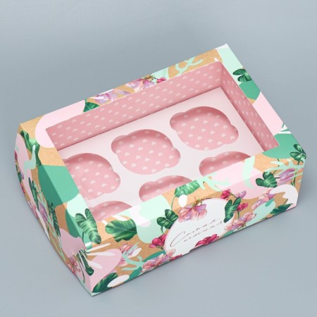 Capcake box, confectionery packaging double -sided, 6 cells “The most tender”, 25 x 17 x 10 cm-2