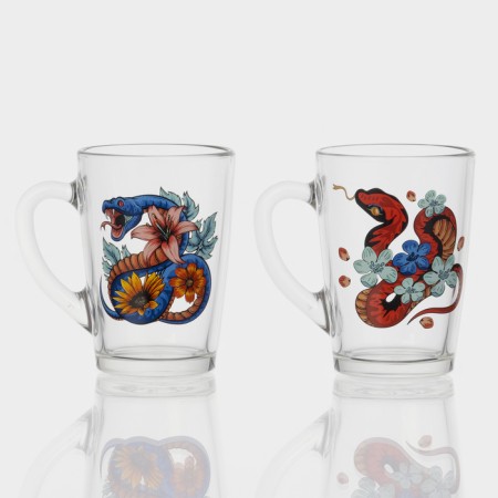 New Year's glass coffee mug "Flowers and snakes", 300 ml, mix-5
