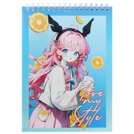 Notepad A5, 80 sheets in the cage on the crest "Style. Anime", cover coated cardboard, hard substrate, mix-3