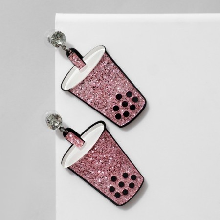 Acryl Earrings "glasses", white-lilac color in silver-1