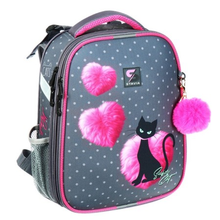 School backpack 38 x 30 x 16 cm, ergonomic back, stavia "black cat", gray-1
