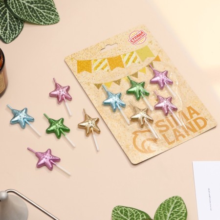 Set of candles for the cake, 5 pcs "sea stars", multi -colored-1
