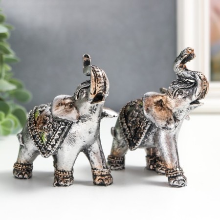 Souvenir Polystone "Elephants in Triangular Propons" set 2 pcs 8x3x7.5 cm-1