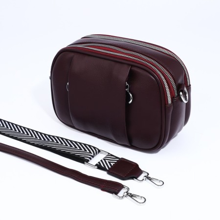 Cross-Body bag on zippers, external pocket, burgundy color-5