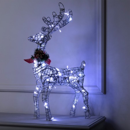 LED figure "silver deer", 35 × 60 × 10 cm, metal, 220 V, glow of white