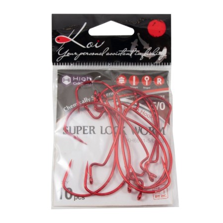 The hook KOI Super Lock Worm, size 50 int, Red color, offset 10 pcs.-3