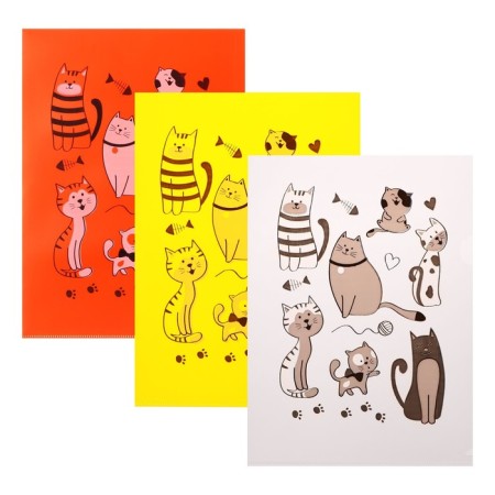 A set of A4, 180 μm folders, calligrata "cats", translucent, 6 pieces, with print, mix-1