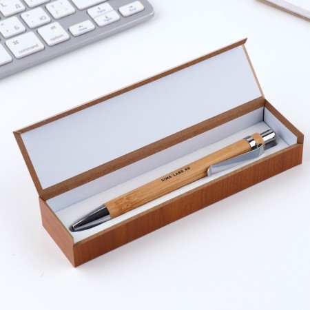 Bamboo pen in a wooden case “Best Teacher”, Blue Paste, 1.0 mm-1