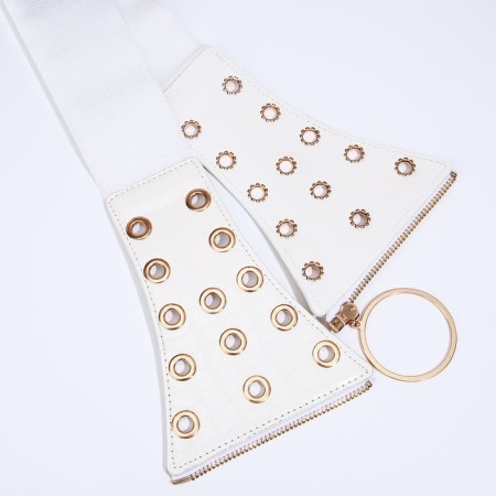 Women's belt, width 12 cm, on lightning, white color-11