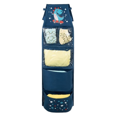 Pockets in the kindergarten "Dinosaur", for a children's locker, 83x24 cm, blue