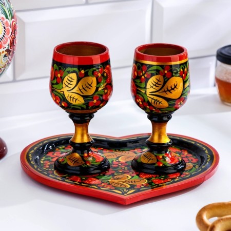 Wedding set "Heart": 2 Fureers, serving tray, Khokhloma