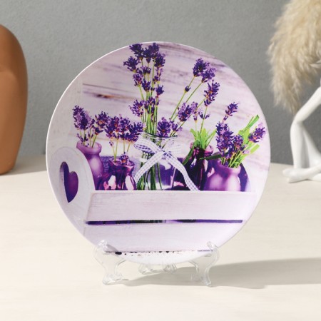 Decorative plate "Lavender bouquets", with a pattern on canvas, d = 19.5 cm
