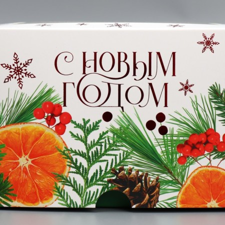 Folding box for 4 cupcakes with the window "Happy New Year", 16 x 16 x 10 cm, New Year-4