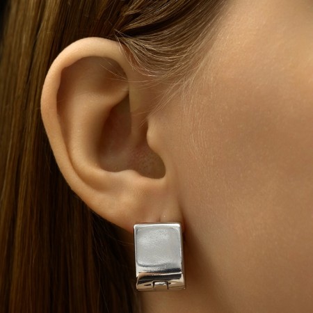 Earrings Metal "Chord" smooth, silver color-4
